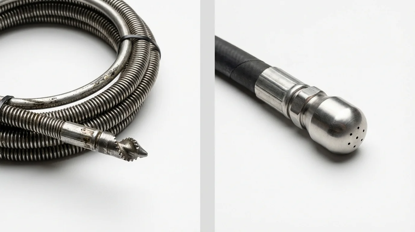 Drain snake cable and hydro jetting nozzle used for drain cleaning in Langley, WA