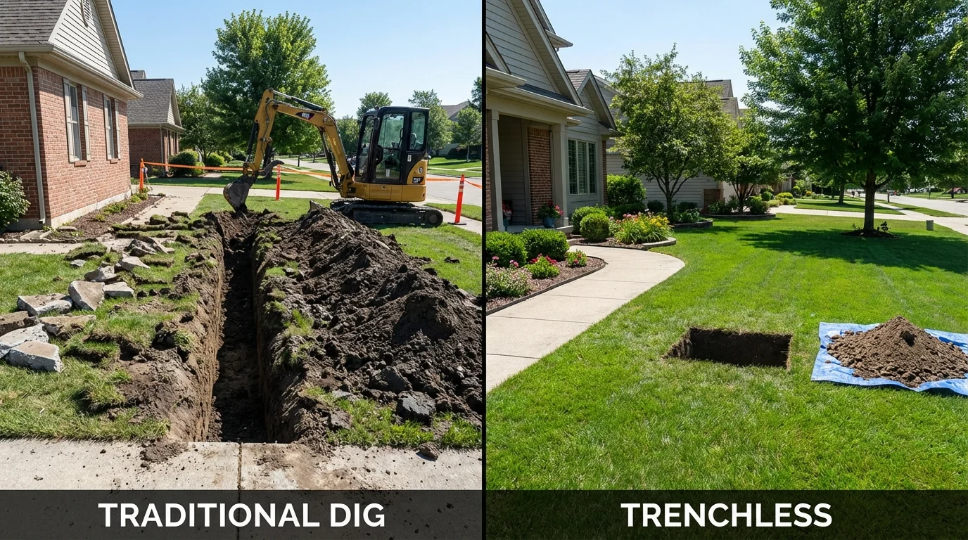 Trenchless sewer repair with minimal yard damage versus traditional excavation in Langley, WA